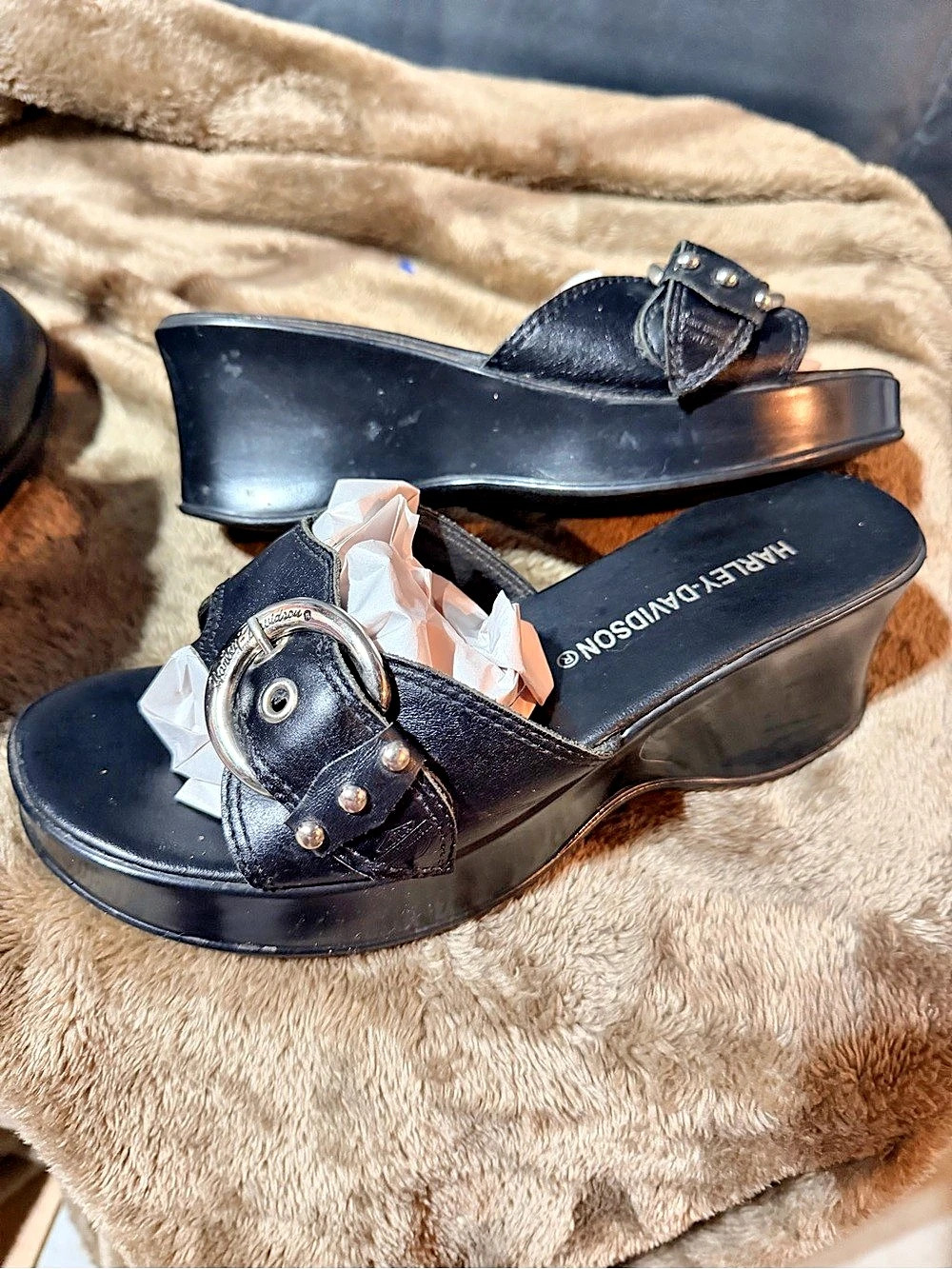 Harley-Davidson Black Wedge Sandals US 9
